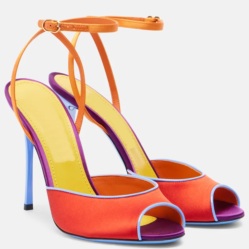 Peep Toe Heels - Saten Karışık Renkler Peep Toe Sandalet
