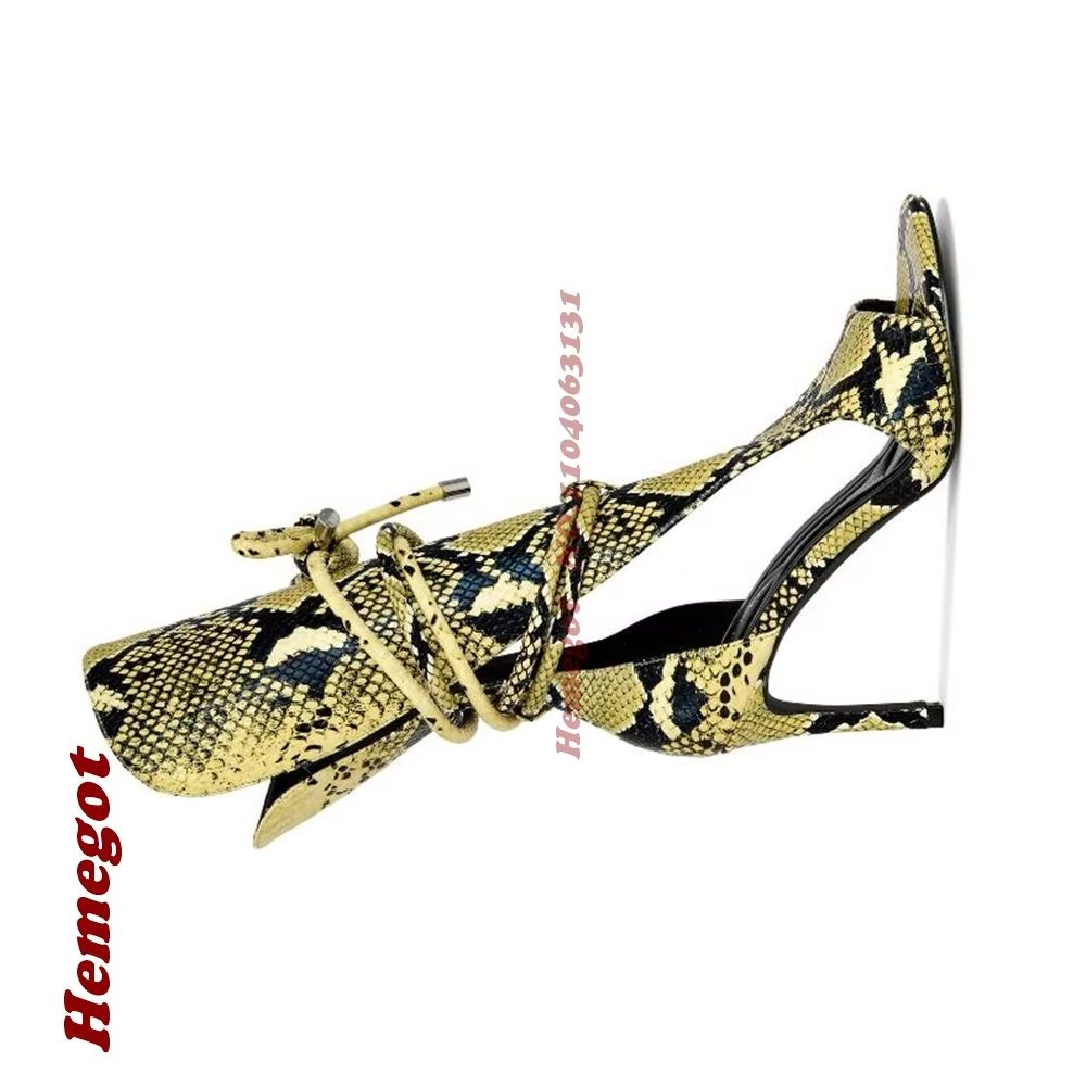 Women'S Shoes Yellow - Sarı Yılan Desenli Gladyatör Sandaletleri Peep