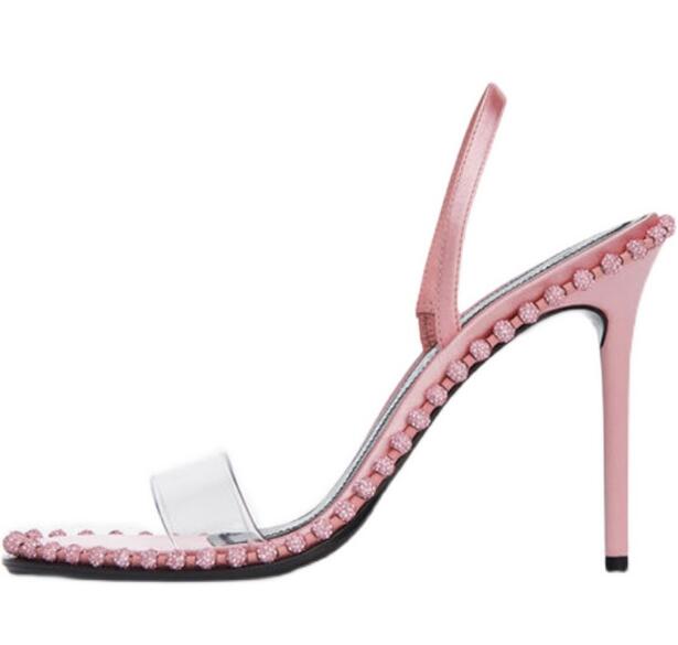 Clear Strap Heel - Yaz Kızlar Pembe Siyah Beyaz Şeffaf