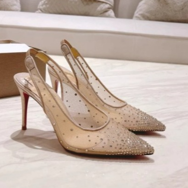 Rhinestone Sandal Women - Fileli Taşlı Arkası Açık Stiletto Kadın