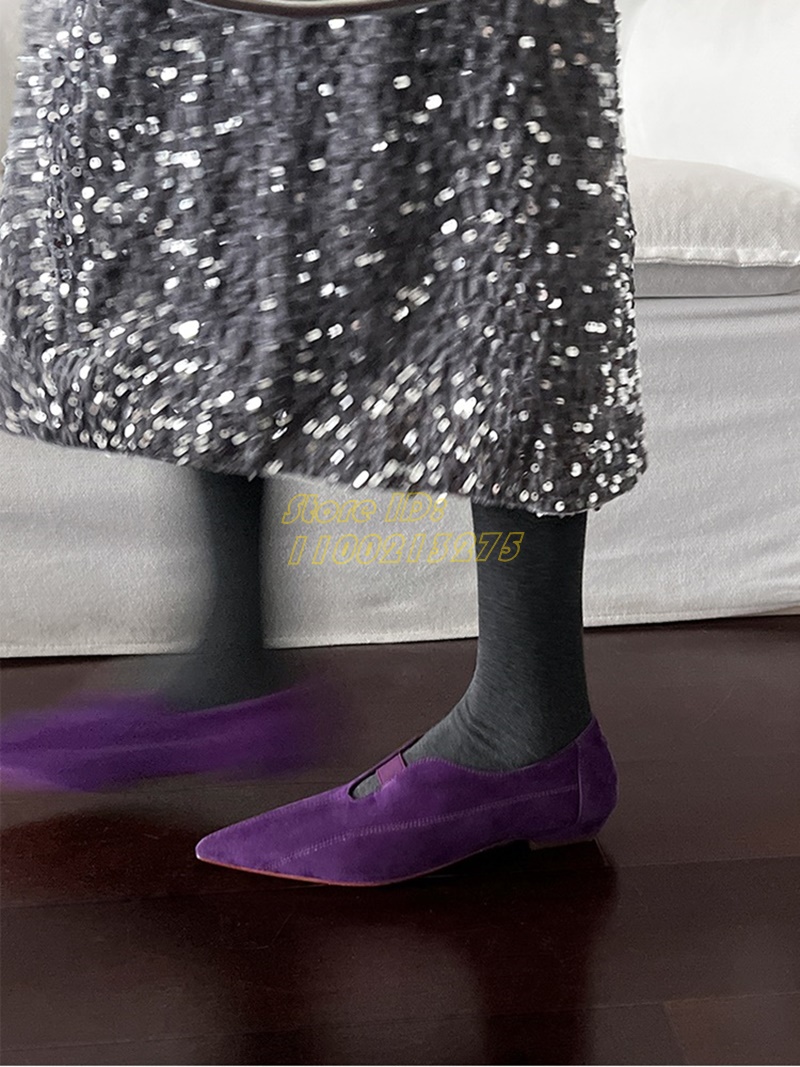 Women Shoes Winter - Mor Süet Sivri Burunlu Babetler, Giymesi