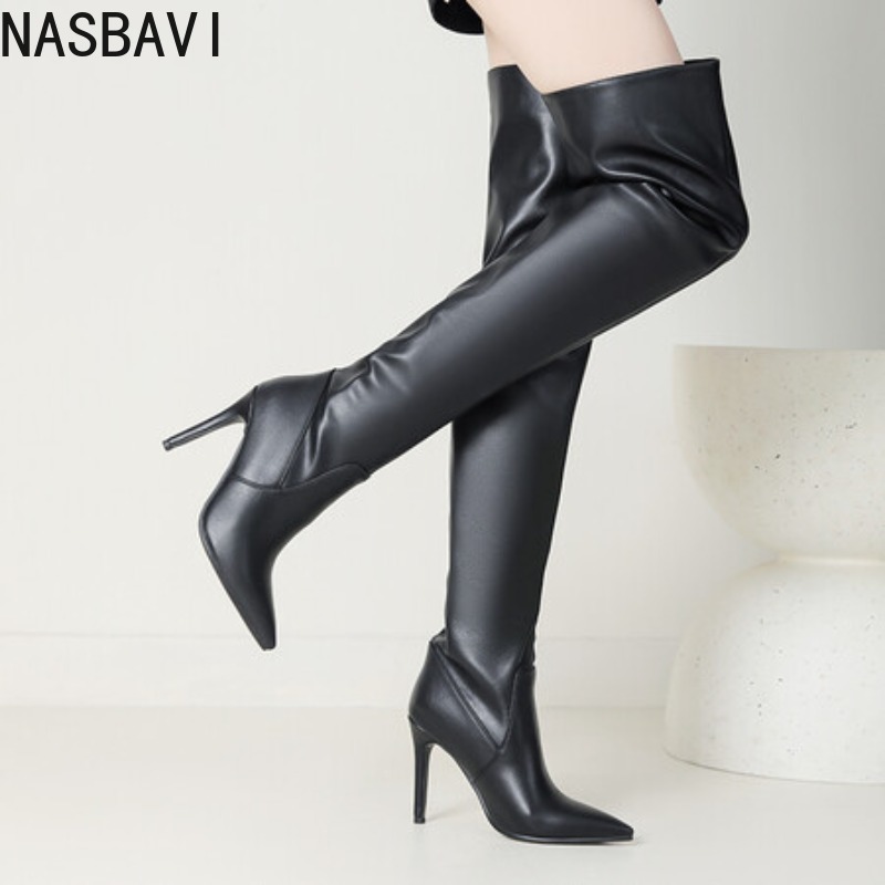 Wide Fit Heels - NASBAVI Siyah Sivri Burun Lüks Tasarımcı