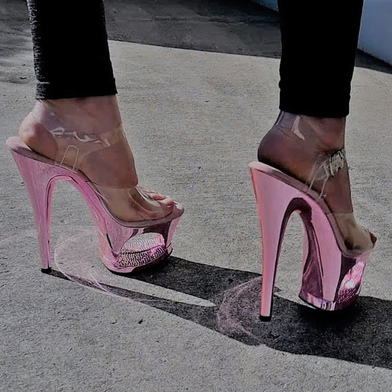 Clear Strap Heel - Pembe Oyuk Platform Stilettolar Şeffaf PVC