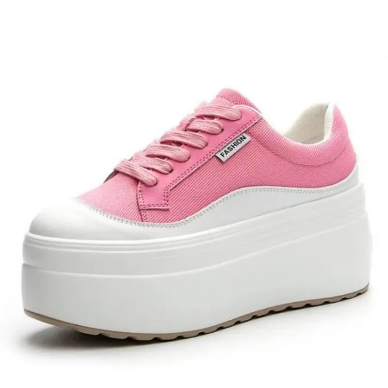 Wedge Heeled Sneaker - 8 cm Yeni Kanvas Hakiki Deri