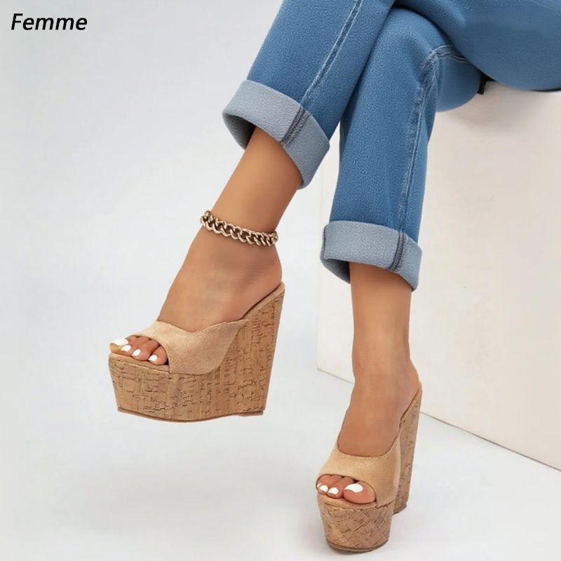 Cork Wedge Sandal - Femme El Yapımı Kadın Bej Süet