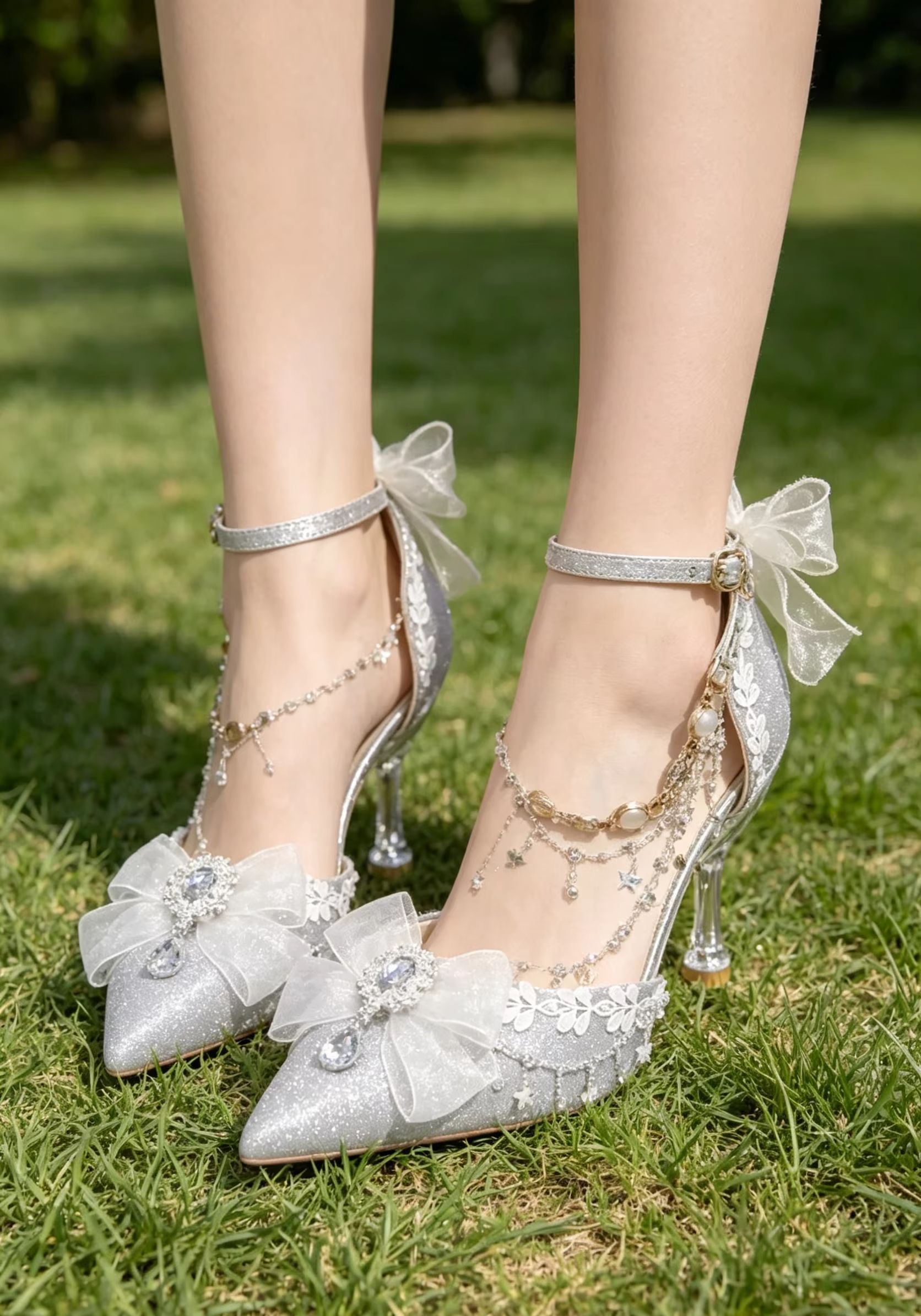 Rhinestone Sandal Women - Gümüş Simli Düğün Gelin Yüksek Topuklu
