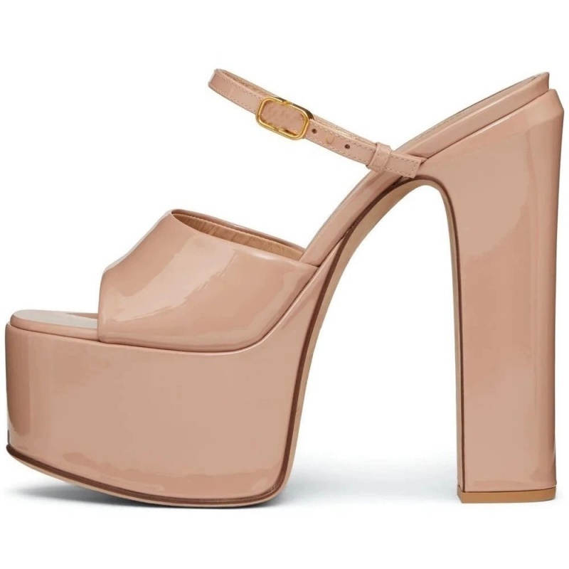 Peep Toe Heels - Platform Yüksekliği Artan kadın Sandalet Yuvarlak