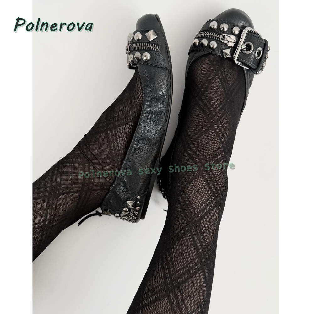 Women Shoes Casual - Perçinli Tokalı Mary Jane Ayakkabılar Sivri