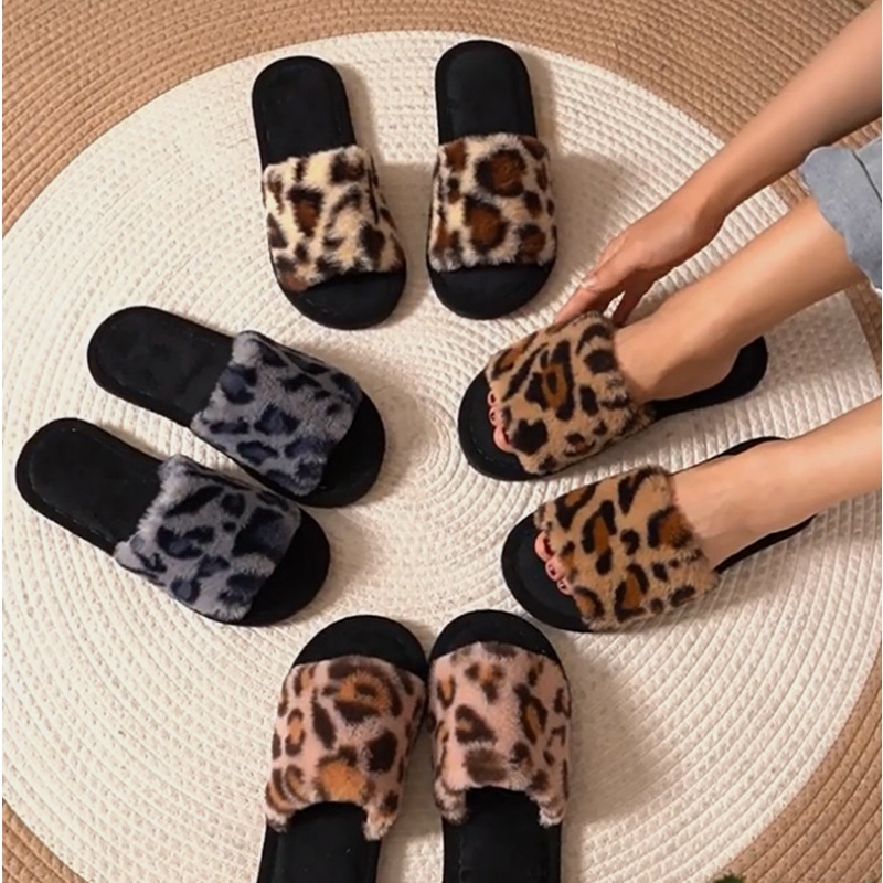 Women Shoes Winter - 2025 Kışlık Sıcak Tüylü Leopar Desenli
