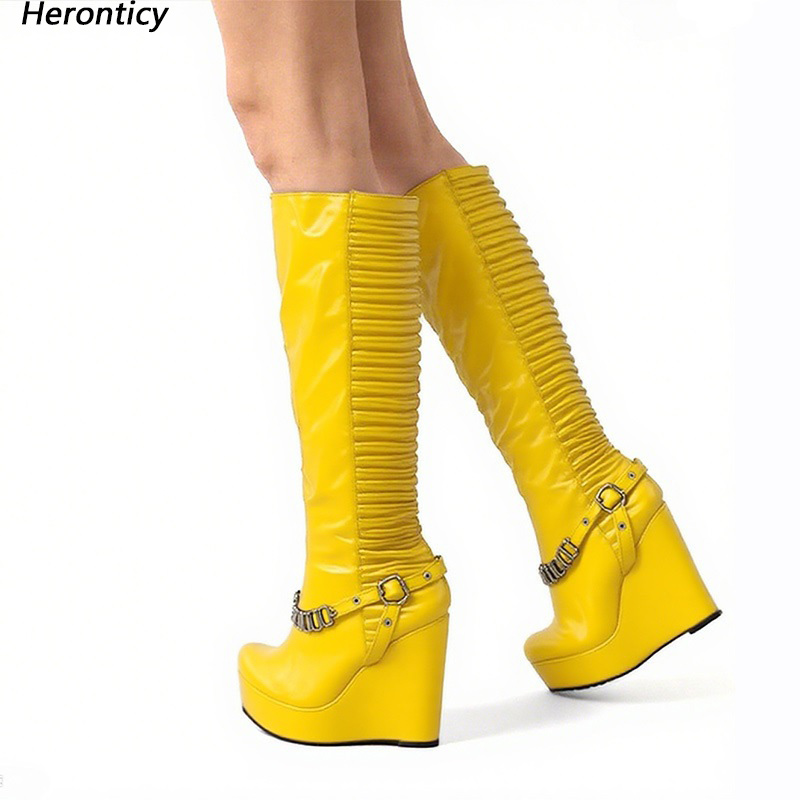 Women'S Shoes Yellow - Heronticy El Yapımı Kadın Kış Diz