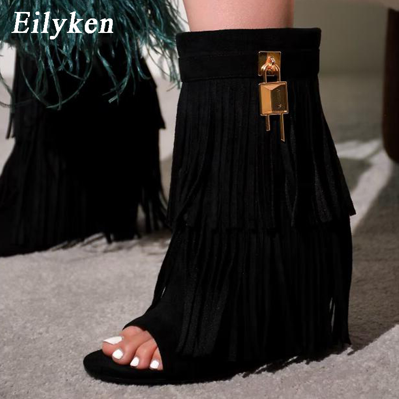 Wedge Heeled Sneaker - Eilyken Tasarımcı Saçaklı Takozlar Çizme Sandalet