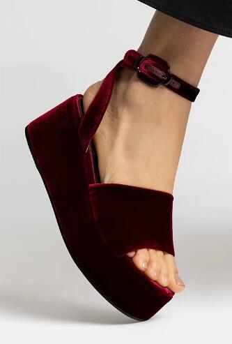 Bordo Kadife Yuvarlak Burnu Aç - Wedge Heeled Sneaker incelemesi ve fiyatı