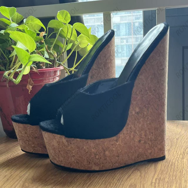Ronticool El Yapımı Kadın Siya - Cork Wedge Sandal incelemesi ve fiyatı